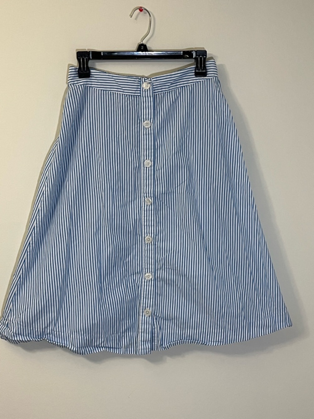 Blue White Striped A-Line Skirt Coastal Chic European Summer Picnic Medium